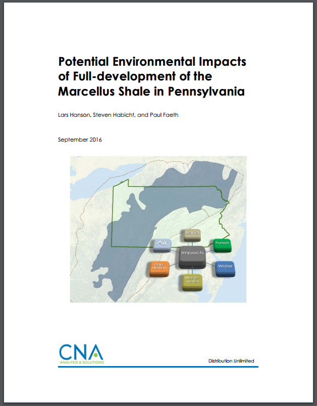 Cover of report: Potential environmental impacts of full-development of the Marcellus Shale in Pennsylvania 