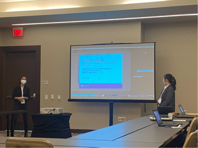 Students Shriya Karam (left) and Stephanie Nam (right) presented their research.
