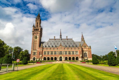 Peace Palace in Hague, Seat of the International Court of Justice in a beautiful summer day, The Netherlands