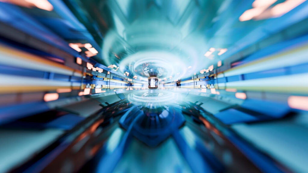 Abstract Reactor Tokamak - 3d render image of nuclear fusion reactor, tokamak magnetic field to confine plasma in the shape of a torus. Toroidal shape, clean energy. Cutting-edge tokamak fusion reactor generating clean, sustainable energy with plasma. The future of power technology.