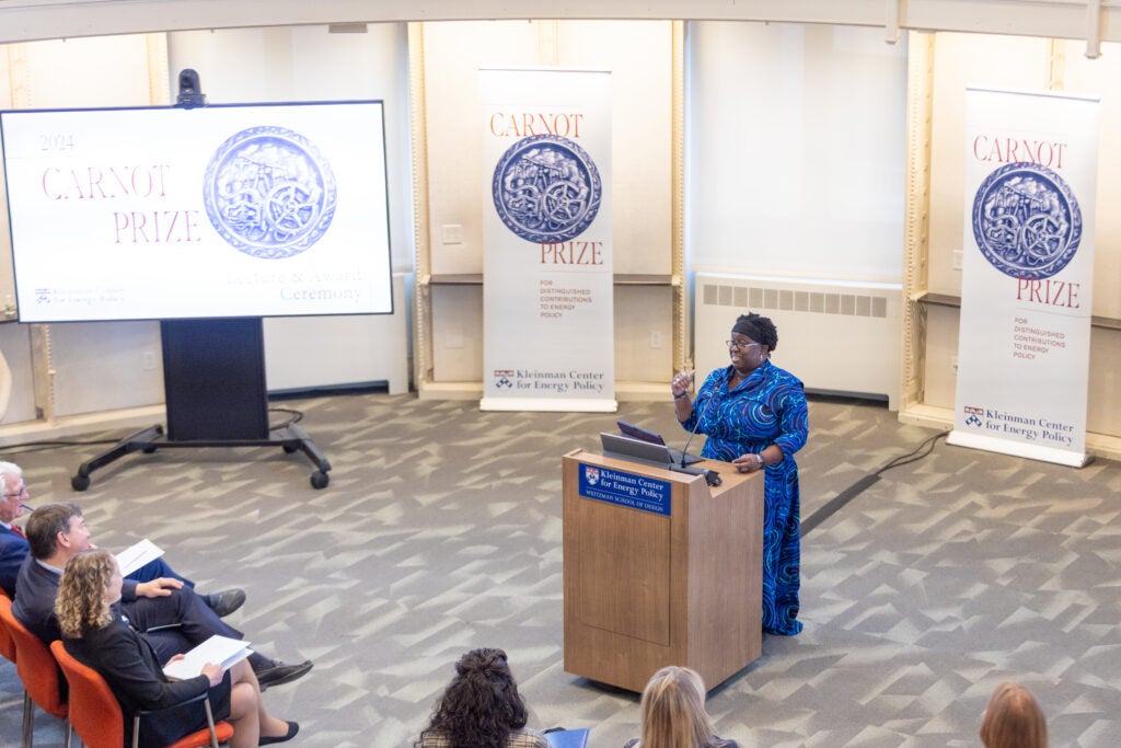 Carnot Prize winner Jacqueline Patterson gives her remarks at her award ceremony.
