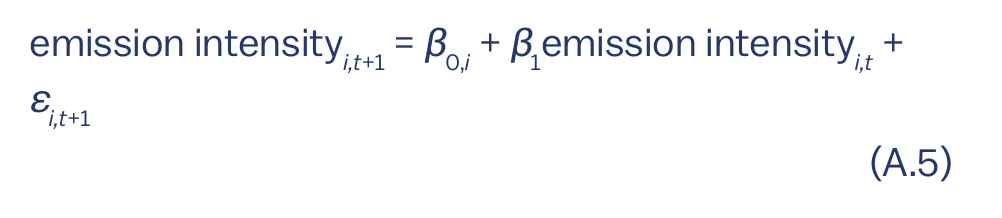 emission intensity_{i,t+1} = βā,įµ¢ + βā emission intensity_{i,t} + ε_{i,t+1}
