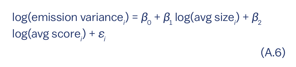 log(emission varianceįµ¢) = βā + βā log(avg sizeįµ¢) + βā log(avg scoreįµ¢) + εᵢ
