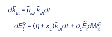 dšĢ_{Bt} = μĢ_{kB} šĢ_{Bt} dt
dE_t^R = (Ī· + x_E) šĢ_{Bt} dt + Ļ_E šøĢ_t dW_t^E